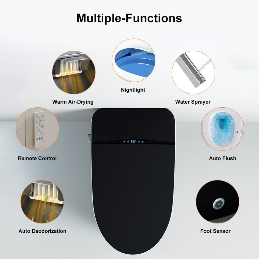 One-Piece Elongated Black Smart Toilet Floor Mounted Automatic Toilet Self-Clean