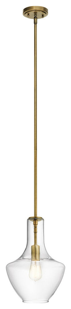 Kichler Everly 1 Light Pendant, Natural Brass, Clear