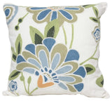 Crewel Embroidered Flora Feather Filled Decorative Pillow, Blue, 18x18