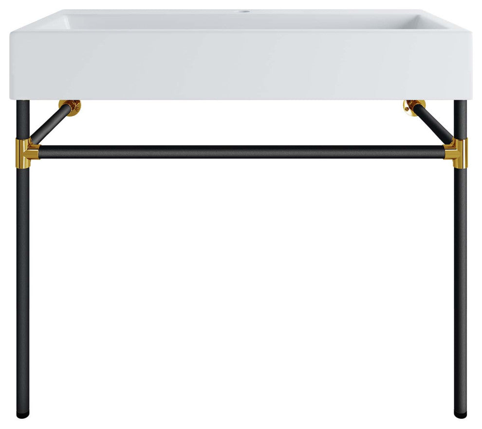 Sink Vanity, Wall Mount, White Black, Ceramic, Stainless, Modern, Bathroom
