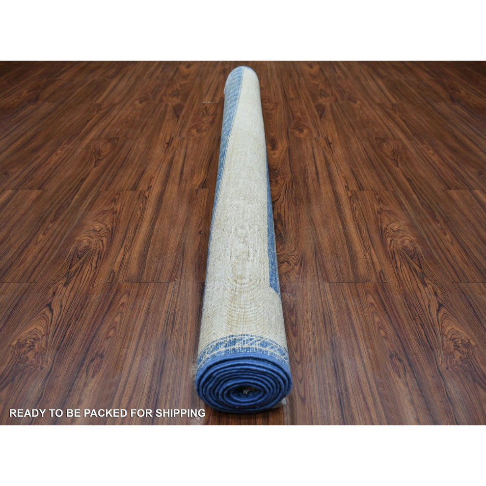 Denim Blue Fine Peshawar With Geometric Design Hand Knotted Wool Rug, 5'10"x8'9"