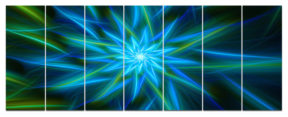 Shining Turquoise Exotic Flower, Floral Canvas Art Print, 83"x32", 7 Panels
