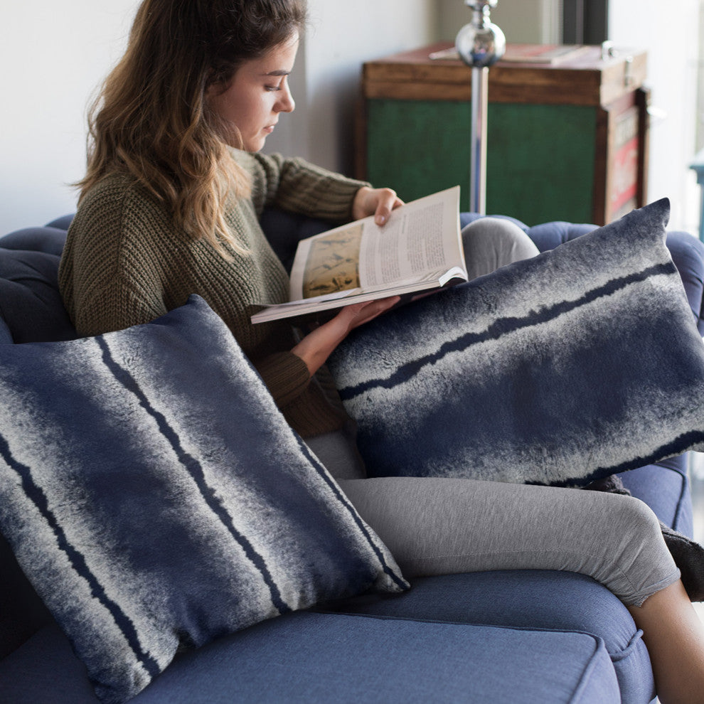 Plutus Navy Fluffy Fields Faux Fur Luxury Throw Pillow, Navy, 20" x 36" King