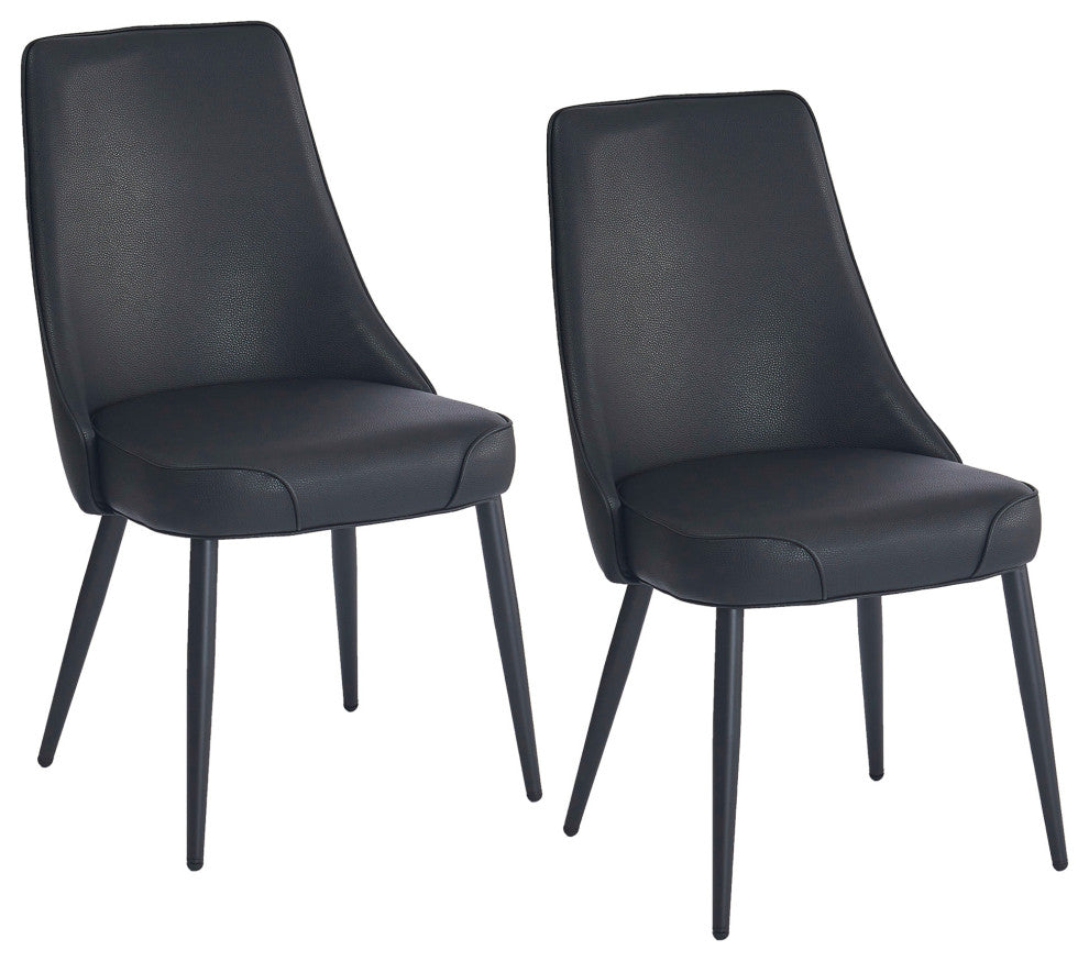 Modern Faux Leather/Metal Dining Chair, Faux Leather, Set of 2, Black/Black
