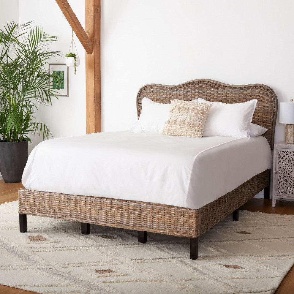 Safavieh Daejon Rattan Bed Grey/Espresso Queen