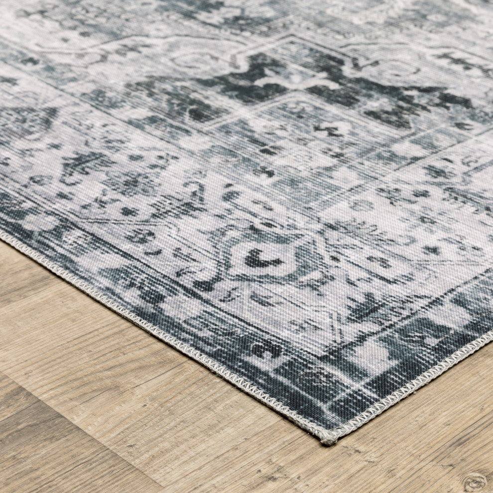 Celestia Machine Washable Medallion Indoor Area Rug, Charcoal, 2'x8'