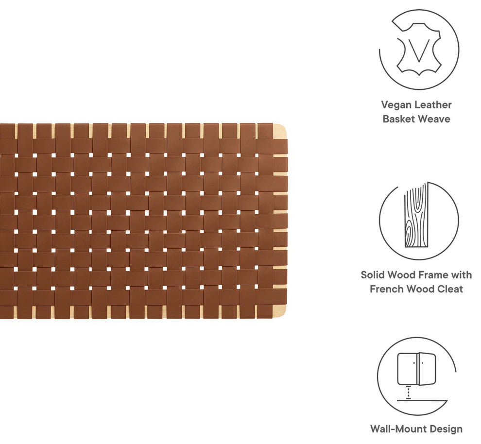 Sparta Weave Wall-Mount Vegan Leather Queen Headboard, Natural Brown