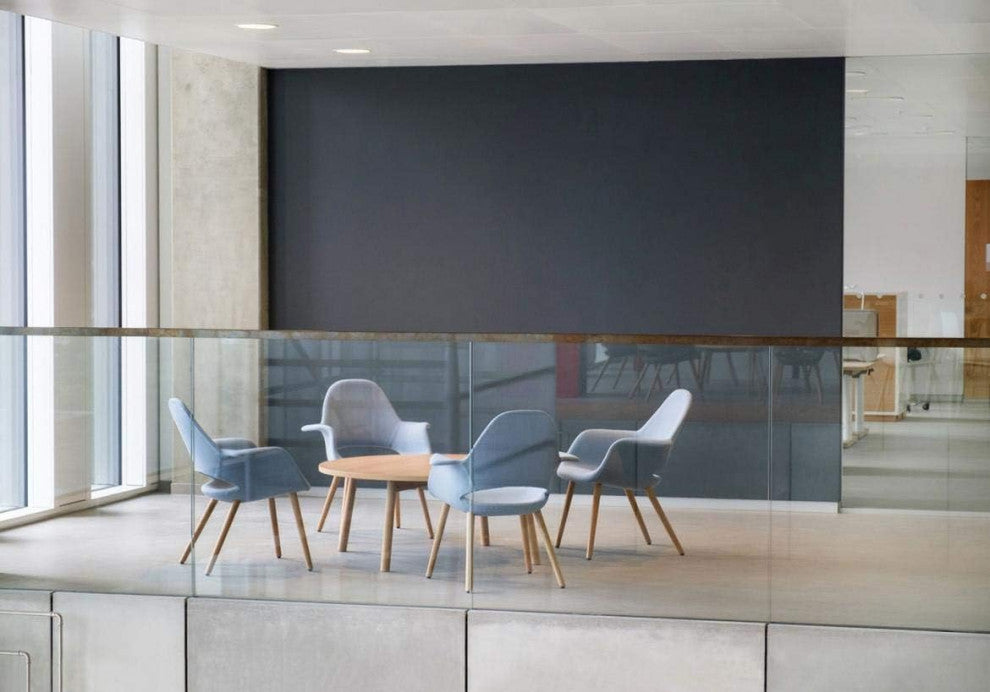 Designer Modern Upholstered Fabric Dark Wooden Leg Living Room Dining Chair, Blue