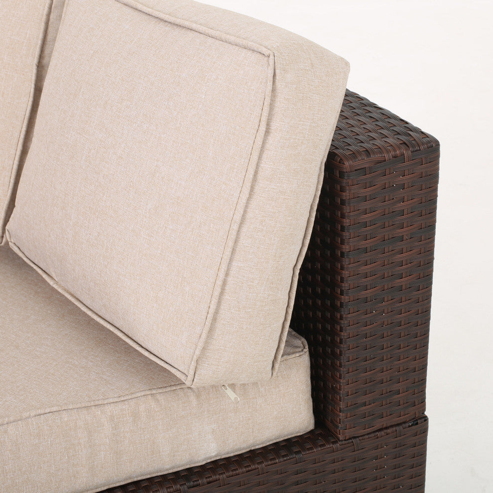 GDF Studio 4-Piece Riviera Otranto Patio Semicircular Sectional, Cushions, Textured Beige, Ice Bucket Center Ottoman