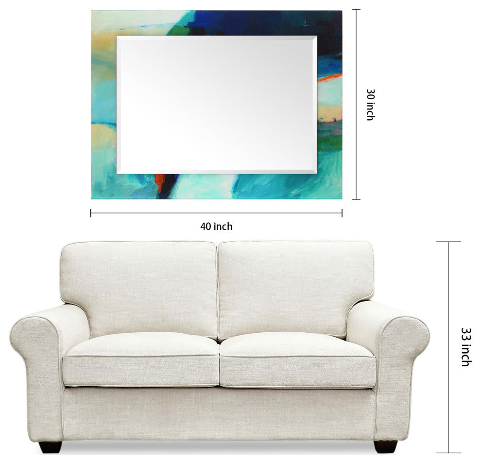 "Sky"Beveled Mirror on Printed Abstarct Tempered Art Glass, 40x30"