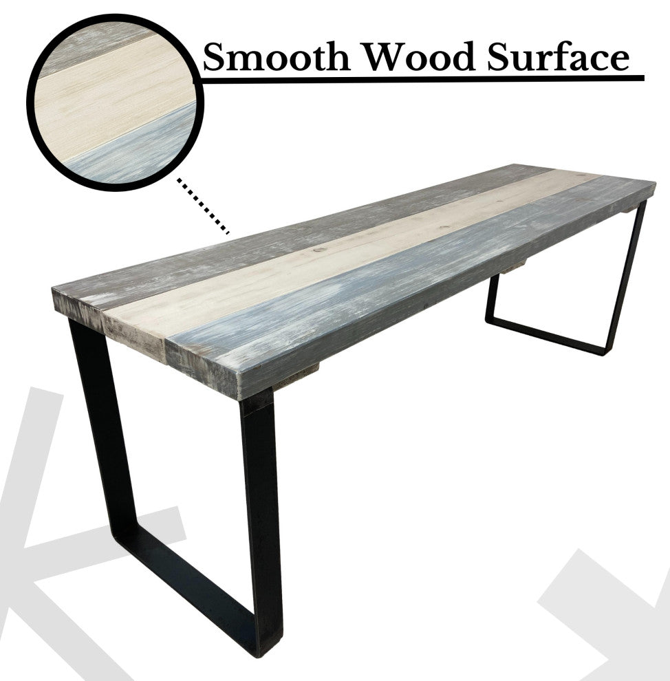 Bedroom or Entryway Bench, Heavy Duty Industrial Metal Legs, Farmhouse Mix, Length 74", Fits King Bed