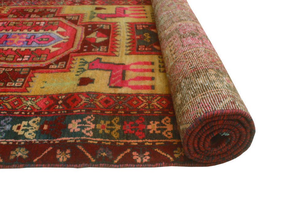 Fine Vintage Distressed Nuvia Gold/Red Runner, 3'4x10'2