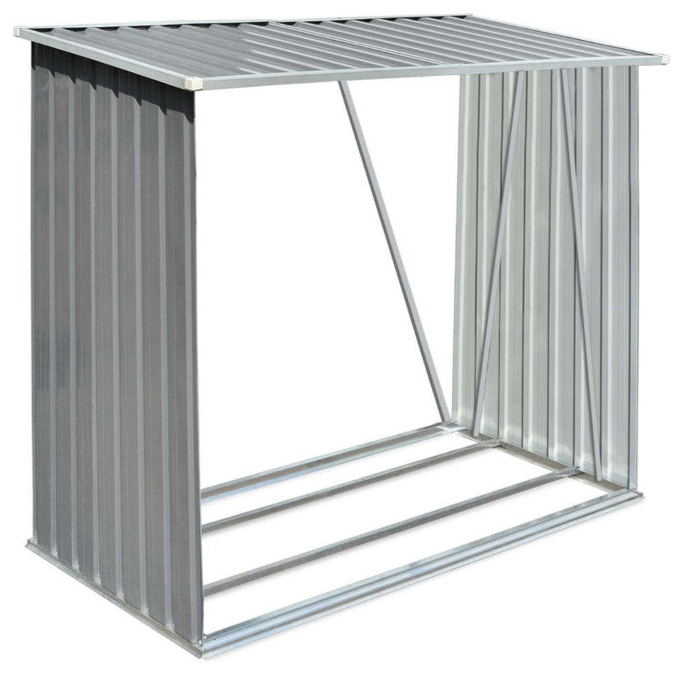 Vidaxl Garden Log Storage Shed Galvanized Steel 64.2"x32.7X60.6 Gray