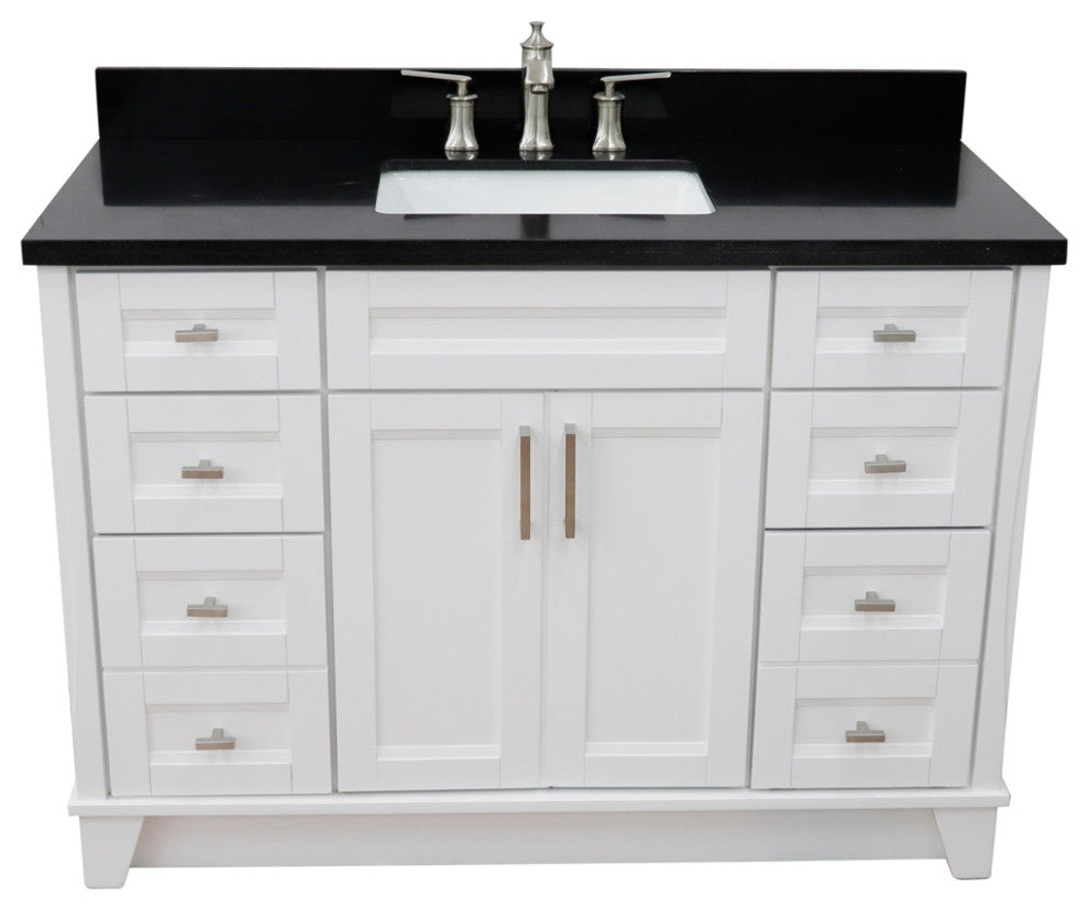 49" Single Sink Vanity, White Finish With Black Galaxy Granite
