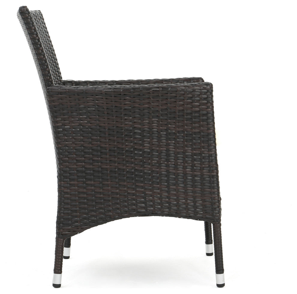 GDF Studio 6-Piece Trellis Outdoor Wood Dining Set With Wicker Dining Chairs