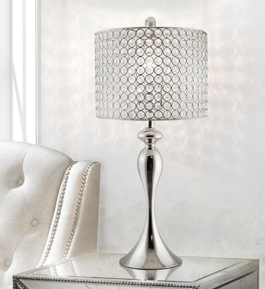 26.5" Polished Nickel Table Lamp With Crystal Bead Shade Submit
