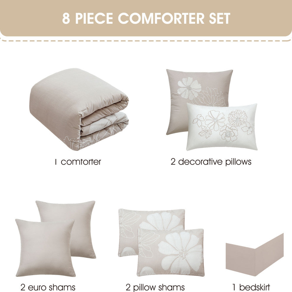 Viera 8 Piece Comforter Set, Taupe, King