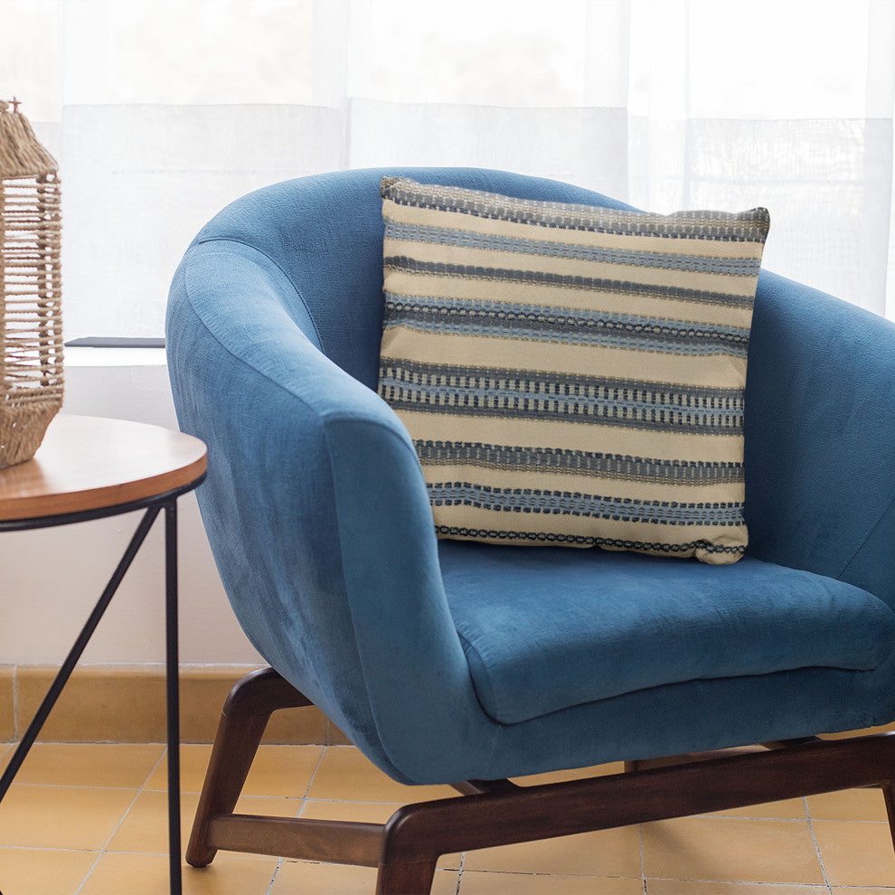 Plutus Blue Beige Lanes Stripe Luxury Throw Pillow, 12"x20"