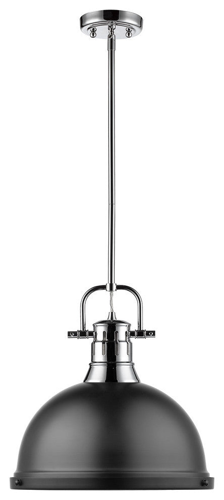 Duncan 1 Light Pendant, Rod, Chrome, Matte Black Shade