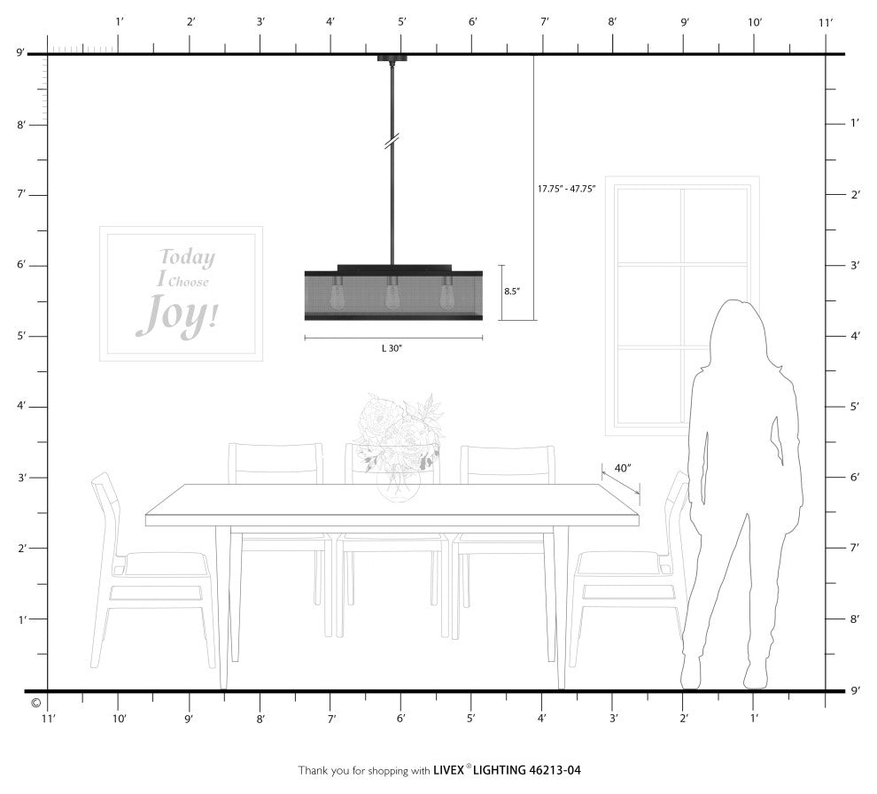 Livex Lighting Industro 3 Light Black, Brushed Nickel Accents Linear Chandelier