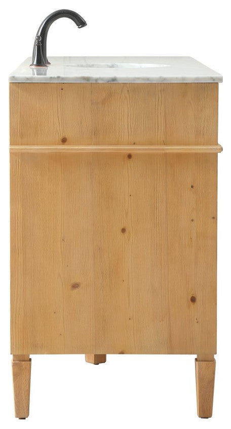 Home Living Vanity with Carrara White Marble Countertop, Natural Wood, 60", Single Sink