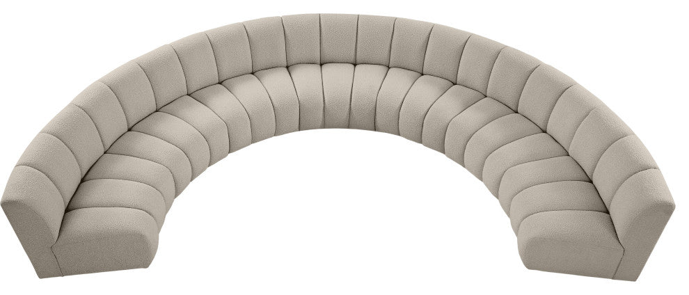 Infinity Black Boucle Fabric Upholstered Arc Shaped Modular Sectional, Brown, 7-Piece, Arc-Shaped