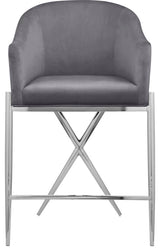 Xavier Velvet Upholstered Counter Height Stool, Gray, Chrome Finish