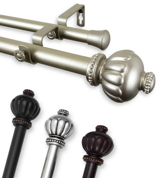 Bran 1" Double Curtain Rod, Black, 28-48"