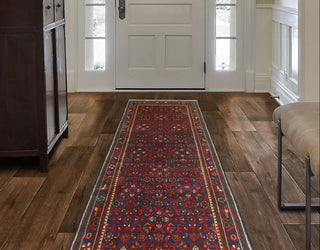 Fine Vintage Distressed Yale Blue/Red Runner, 3'9 x 9'7