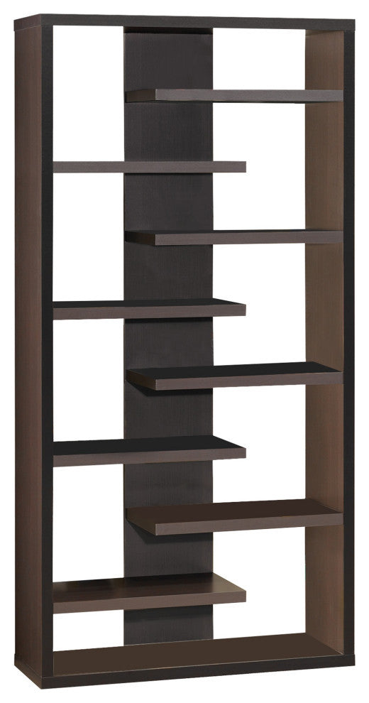 Expressive Wooden Bookcase With Center Back Panel, Brown