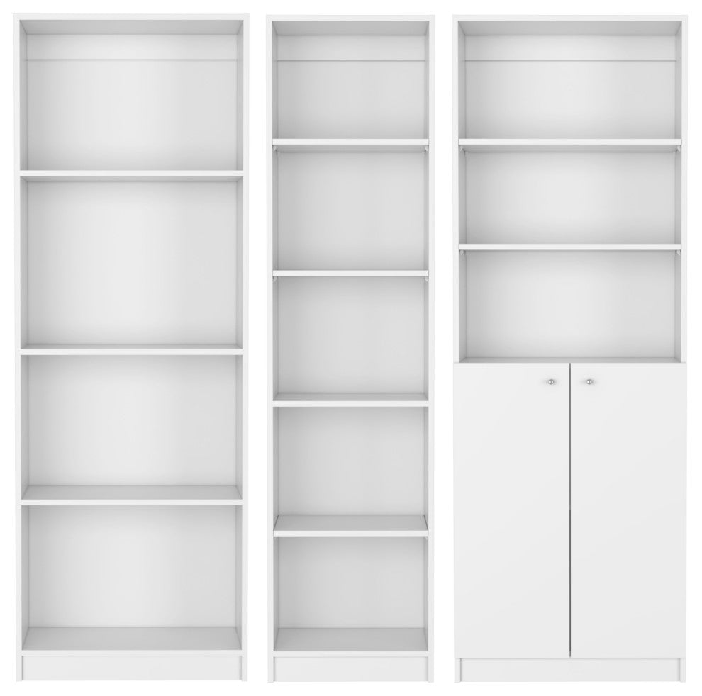 Simla 3 Piece Living Room Set with 3 Bookcases, White