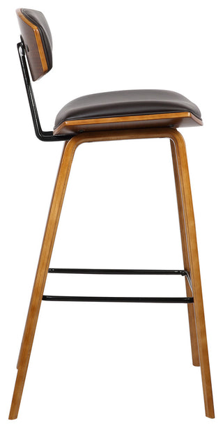 Fox Mid-Century Walnut Wood Bar Stool, Brown, Bar Height