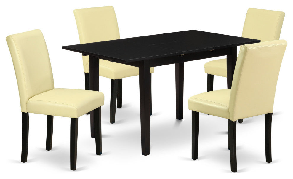 5Pc Dining Set, 4 Parson Chairs, Butterfly Leaf Kitchen Table, Black