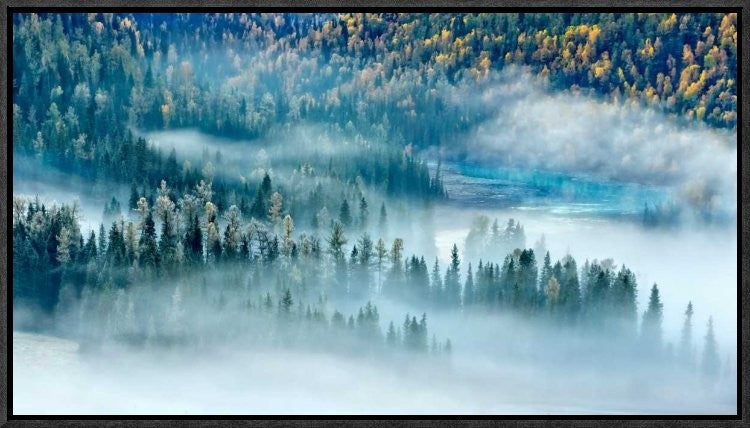 "Magic Bay" Framed Canvas Giclee by Hua Zhu, 23x13"