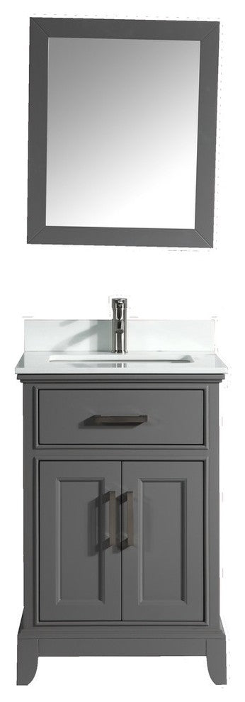 Bathroom Vanity Set With Engineered Marble Top, 24", Gray, Led Sensor-Switch Mirror