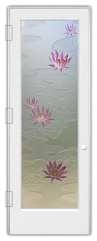 Interior Prehung Door or Interior Slab Door - Lily Pads & Lotus - Primed -...