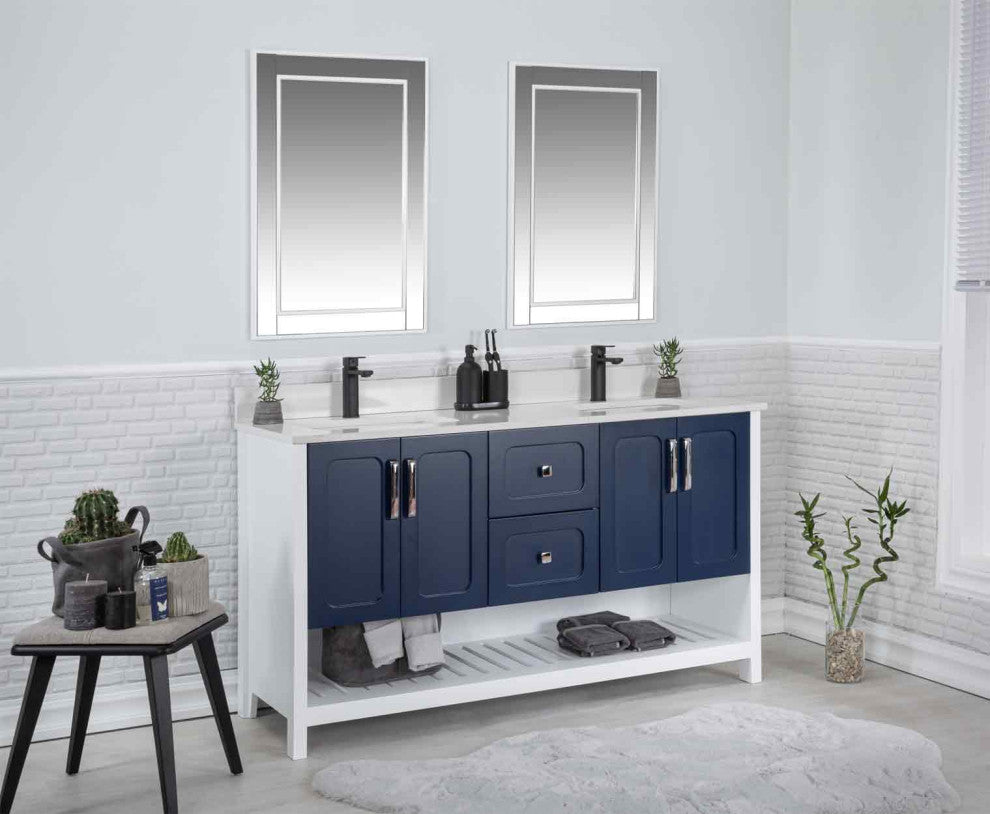 Florin Collection 60" Bathroom Vanity With Sink, Mirror, Countertop, Dark Blue