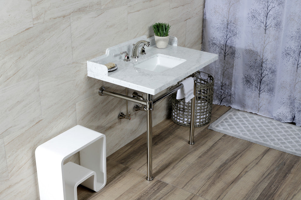 Kingston Brass LMS3622M8SQ6ST 36" Carrara Marble Console Sink, Legs
