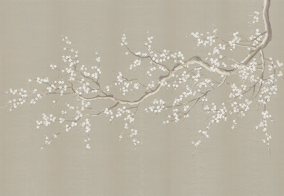 Chinoiserie Wall Mural Cherry Blossoms, Beige, Full Size