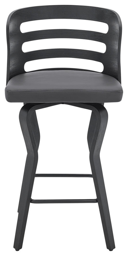 Verne 26" Swivel Gray Faux Leather and Black Wood Bar Stool
