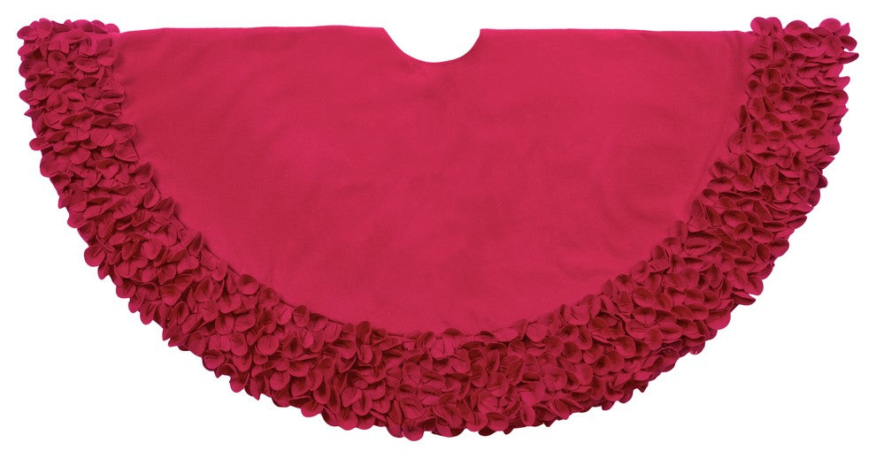 Red Calla Lily Flower Border Christmas Tree Skirt in Recycled Wool, 60"