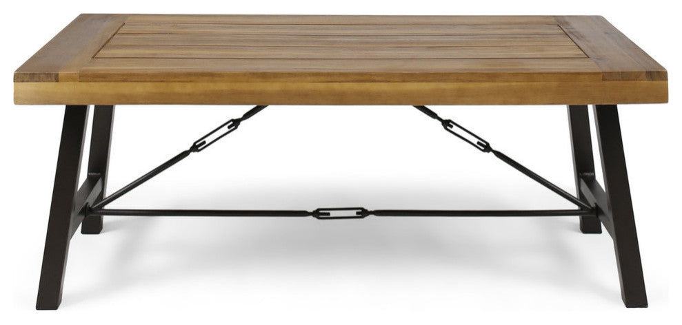 GDF Studio Easter Outdoor Acacia Wood Coffee Table, Teak Finish/Rustic Metal