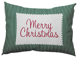 Merry Christmas Ticking Accent Pillow, Forest Green, 14"x20"
