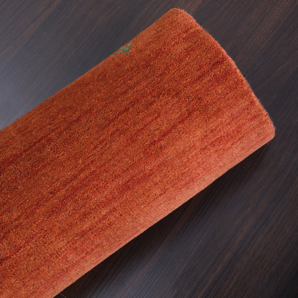 HAND KNOTTED LOOM WOOL ECO-FRIENDLY AREA RUGS - Runner, Orange, Contemporary