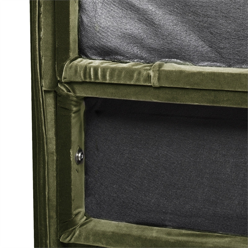 Marcella Upholstered Tufted Shelter Wingback Panel Bed, Olive Green Performance Velvet, Queen