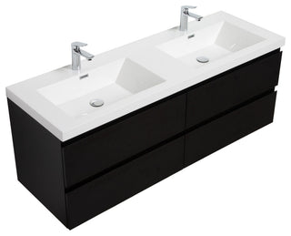 Aurora Wall Mount Vanity, White Acrylic Top, Matte Midnight Black, 60" Double