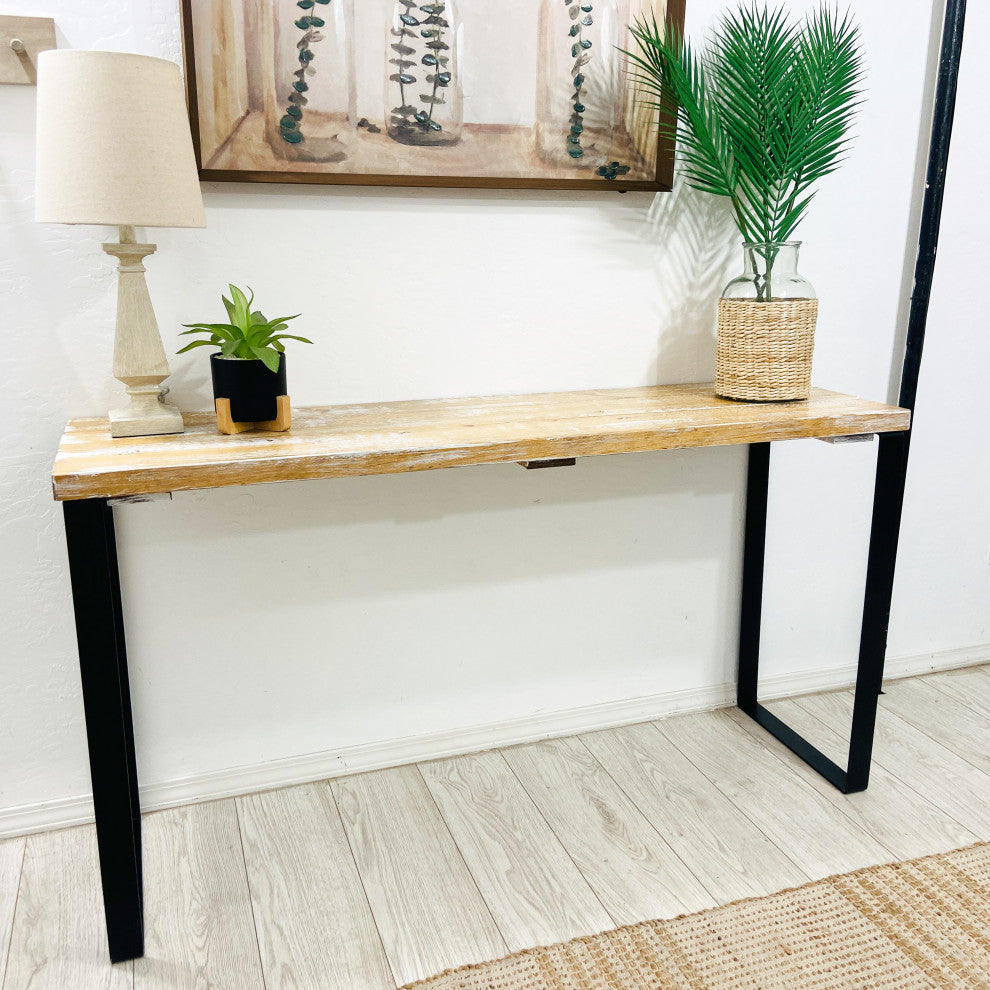 Barn Walls Bedroom Console Table Accent Table, Handcrafted, Boho Whitewash, 58" Length