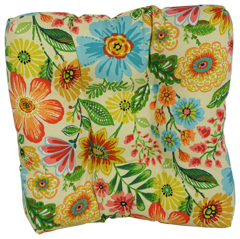 19" Squared Patterned Tufted Dining Chair Cushions, Set of 2, Gregoire Chamomile