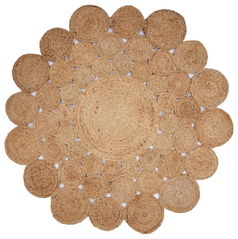 4" Round Natural Tan Orbital Area Rug