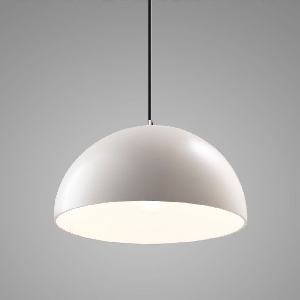 Dome 1-Light Pendant, Matte White, Polished Chrome, Black Cord